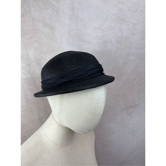 Vintage Mod Black Straw Sun Style Hat - Picture 1 of 7
